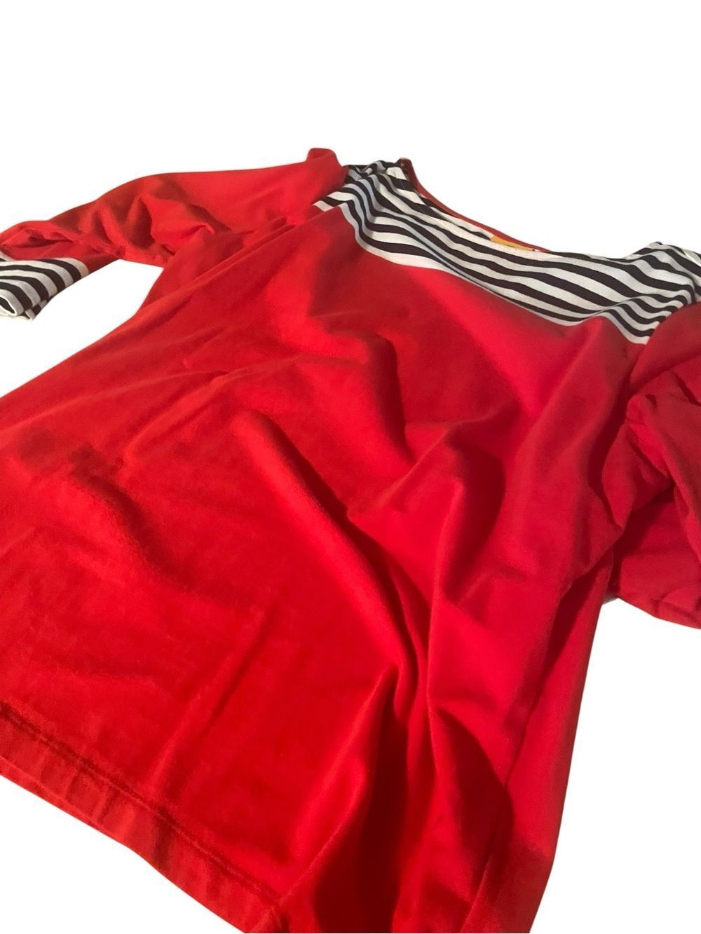 Ruby Rd. Red Short Sleeve Top with blue & White Striped Neckline